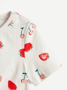 Cozy Pixies Baby Girls' 2pcs/Set Cartoon Strawberry Pattern Round Neck Top With Regular Shoulder Matching Set - Multicolor - View 6