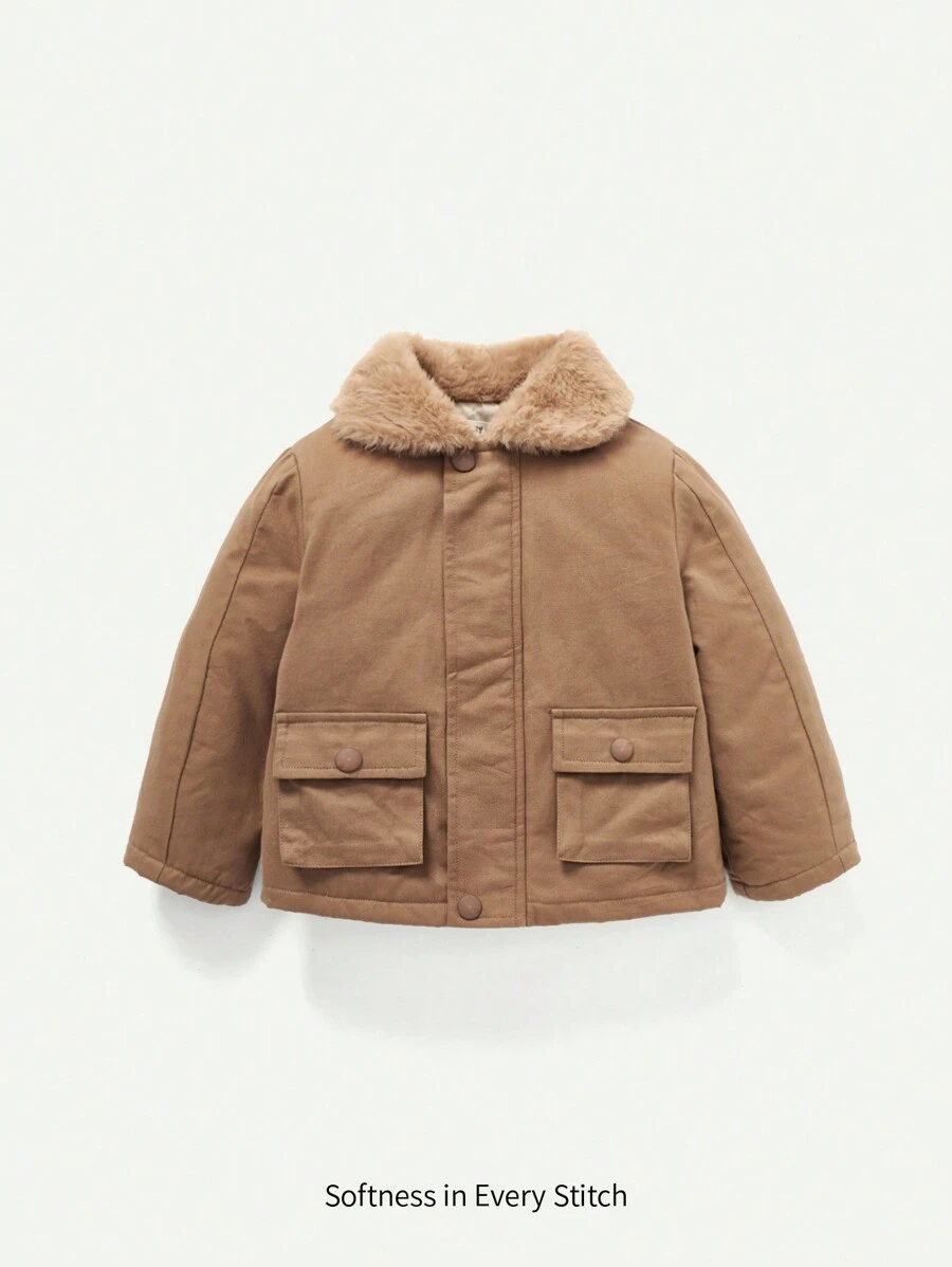 男婴博格领翻盖口袋加垫外套 - 駝色 - 查看 1