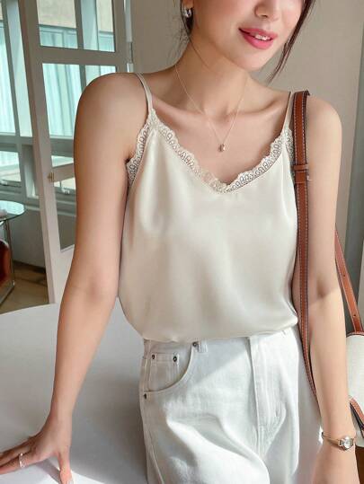 FRIFUL Top de tirantes de espagueti de unicolor para mujer