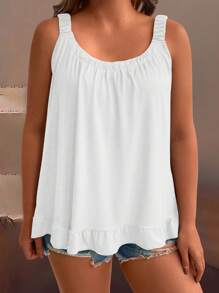 EMERY ROSE Plus Size Solid Color Fold Pleated Camisole Top