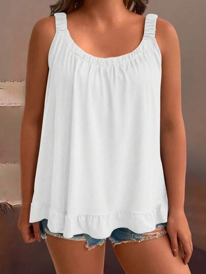 SHEIN Plus Size Solid Color Fold Pleated Camisole Top