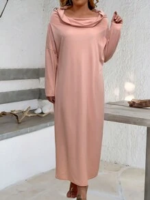 EMERY ROSE Kích thước lớn Của phụ nữ Mùa xuân/Mùa hè Tay áo dài Túi Đầm giản dị - Bụi hồng - Xem 3