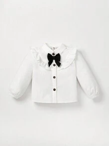 Cozy Pixies Baby Girl Ruffle Trim Bow Front Ruffle Trim Shirt - White - View 3