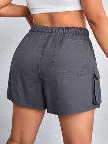 SHEIN EZwear Plus Size Comfortable Water Washed Casual Fashion Workwear Drawstring Simple All-Match Denim Shorts - Grey - View 2