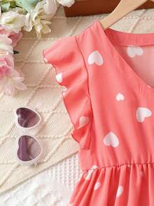 Vestido de fiesta con estampado de corazones para niñas de edad intermedia - Rosa - Ver 4
