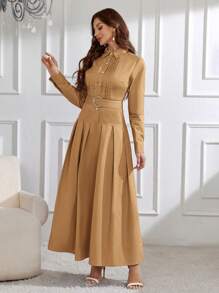 Modelyn Damski Jednolity kolor Plisowana Z paskiem Arabski Styl Sukienki Z Klamra