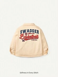 Cozy Pixies 男嬰字母圖案口袋貼布前排扣外套 - 杏色 - 查看 1