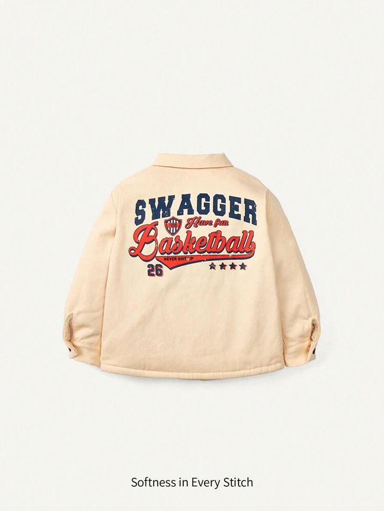 Baby Boy Letter Graphic Pocket Patched Button Up Coat