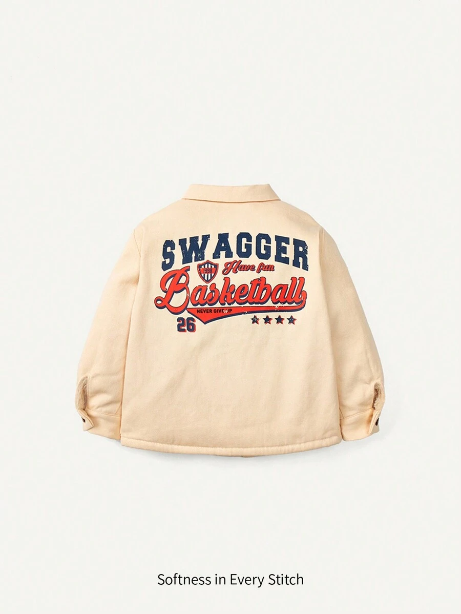 Cozy Pixies 男嬰字母圖案口袋貼布前排扣外套 - 杏色 - 查看 1