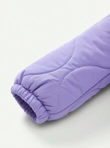 Baby Girl Button Up Quilted Hooded Padded Coat - Purple - View 6