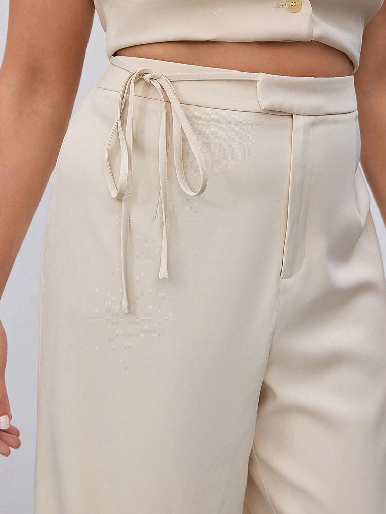 Plus Size Women's Solid Color Casual Versatile Straight Leg Pants With Belt