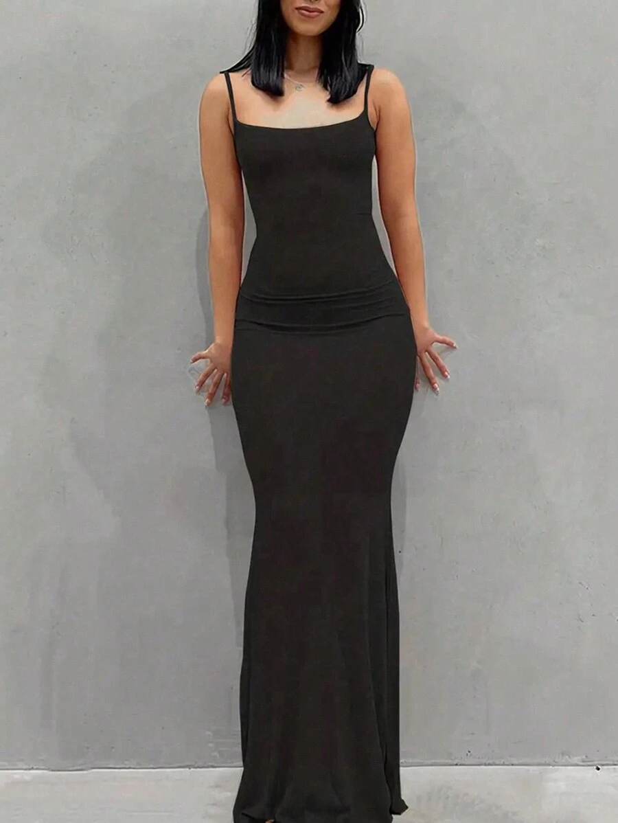 INAWLY Women's Solid Color, Simple & Tight, Fashionable Cami Dress - Black - View 1