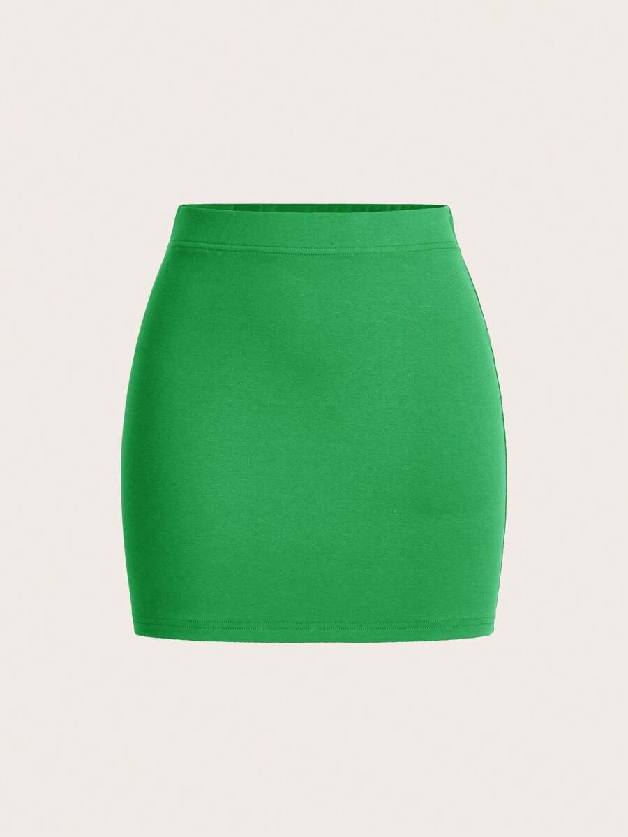 SHEIN BASICS Solid Bodycon Mini Skirt - Green - View 1
