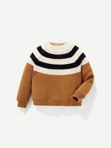 Đứa bé trai Khối màu Tay Raglan Áo len - Màu Khaki - Xem 3