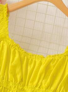 Soleia Women's Square Neckline Ruched Dress With Ruffle Hem And Pleated Front - Yellow - View 3