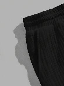 Manfinity NXTstreet Quần dài nam dệt rút eo họa tiết thường ngày, dành cho mùa thu - màu đen - Xem 3