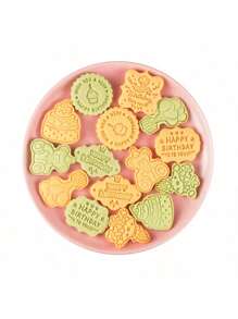 8pcs Happy Birthday Cookie Cutter,Balloon and Cake Shaped Cookie Stamp,Plastic 3D Cartoon Pressable Biscuit Mold DIY Cookie Stamp Kitchen Baking Accessories Pastry Bakeware - Pink - View 6