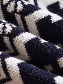 Baby Boy Geo Pattern Raglan Sleeve Sweater & Knit Pants - Blue and White - View 6