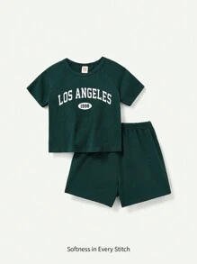 Cozy Pixies Baby Jungen Rundhals Pullover mit Buchstaben Muster und lässige Shorts Set passendes Set