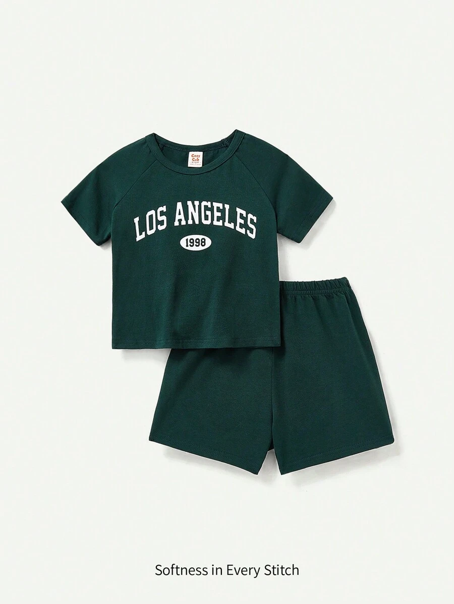Cozy Pixies Baby Jungen Rundhals Pullover mit Buchstaben Muster und lässige Shorts Set passendes Set