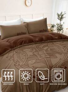 HARRY POTTER X SHEIN School Emblem Bedding Set - Brown - View 7