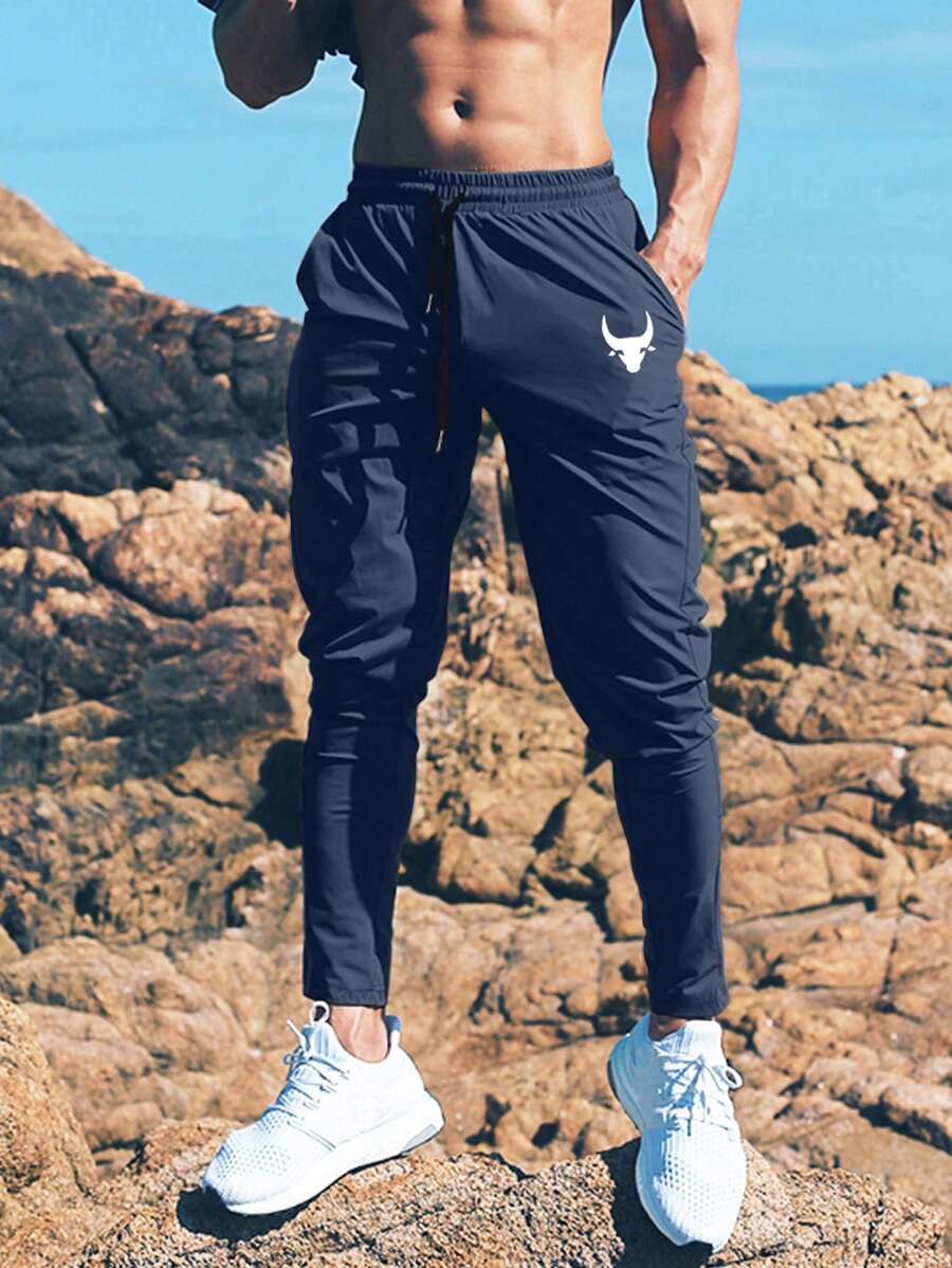 Manfinity Sport Corelite 男士夏季休闲街头字母印花运动背心修身衬衫圆领 - 藍色 - 查看 1