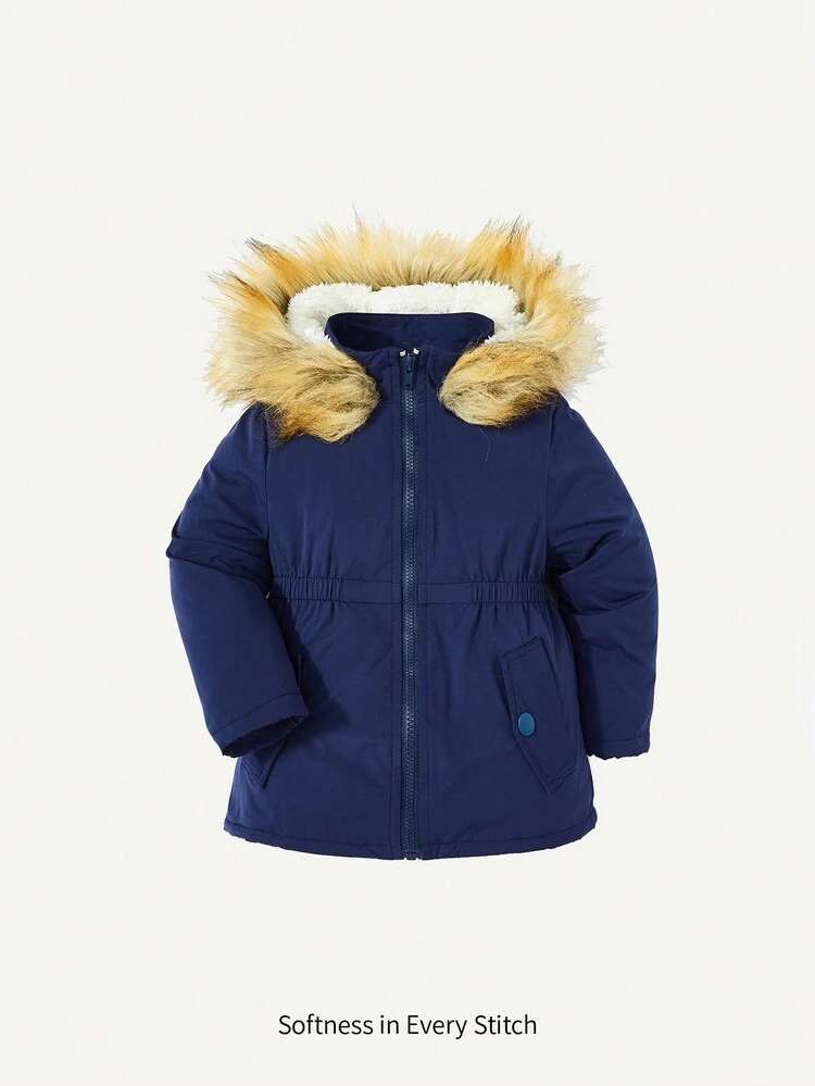 Baby Boy Fuzzy Trim Hooded Thermal Lined Parka Coat