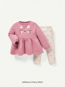 Cozy Pixies Đứa bé gái Đồ họa Hoạt hình Áo Peplum & Xà cạp - Hồng - Xem 1