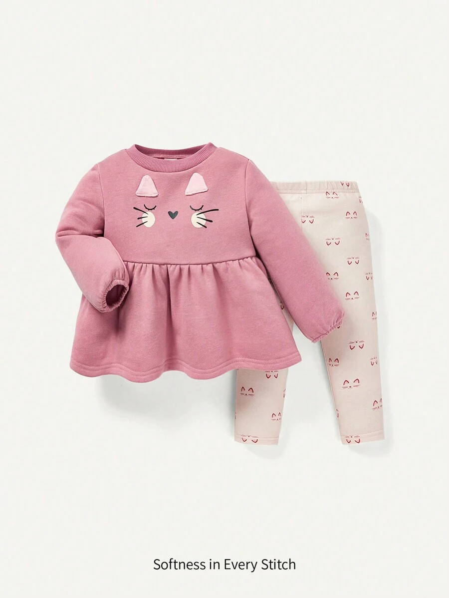 Cozy Pixies Đứa bé gái Đồ họa Hoạt hình Áo Peplum & Xà cạp - Hồng - Xem 1