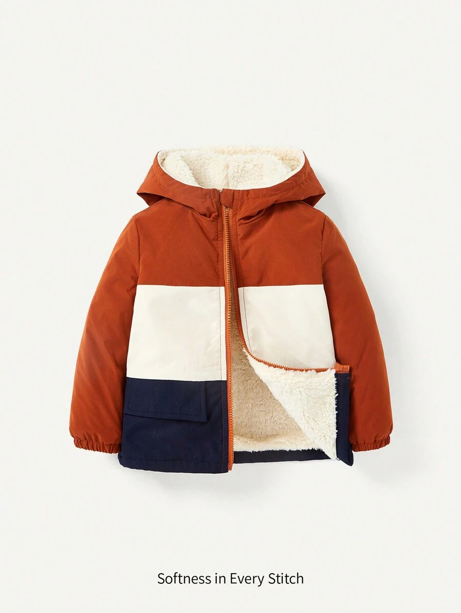 Cozy Pixies Baby Boy Colorblock Teddy Lined Hooded Jacket - Multicolor - View 1