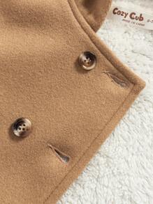 Cozy Pixies 女嬰雙排釦3D耳朵設計連帽毛絨內襯雙排釦花呢外套 - 卡其色 - 查看 4