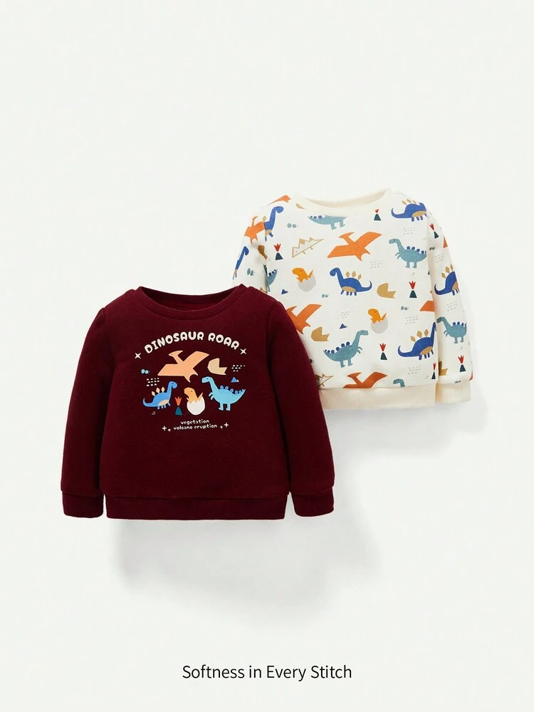 Baby Boy 2pcs Dinosaur Print Sweatshirt