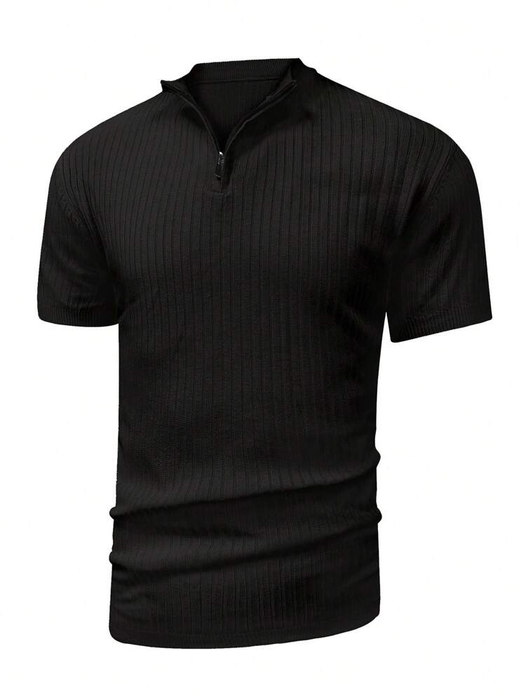 Men's Short Sleeve Knitted Top With Quarter Zipper