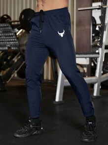 Manfinity Sport Corelite 男士夏季休闲街头字母印花运动背心修身衬衫圆领 - 藍色 - 查看 3