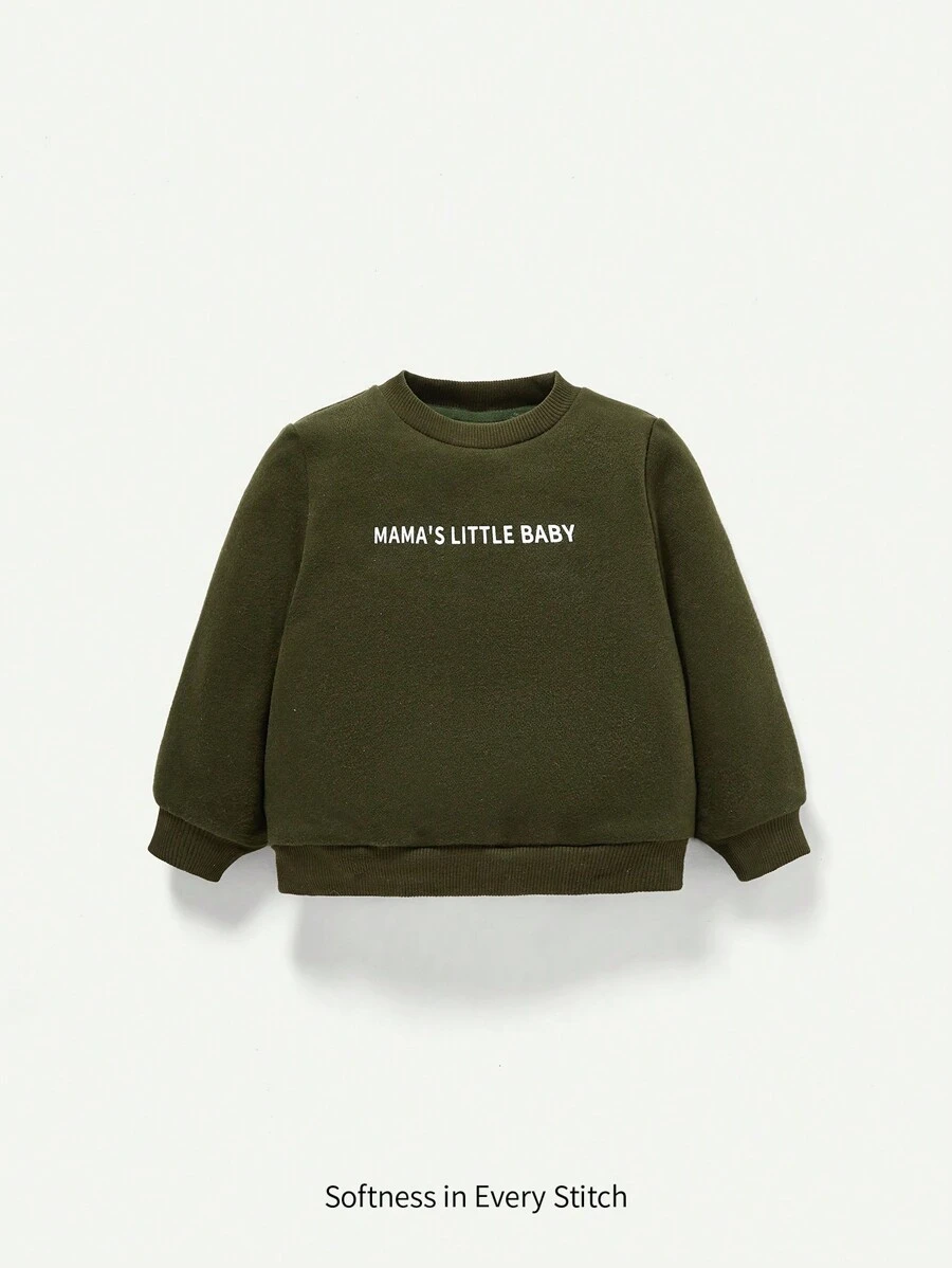 Cozy Pixies Baby Boy's Letter Printed Sweatshirt - Olive Green - View 1