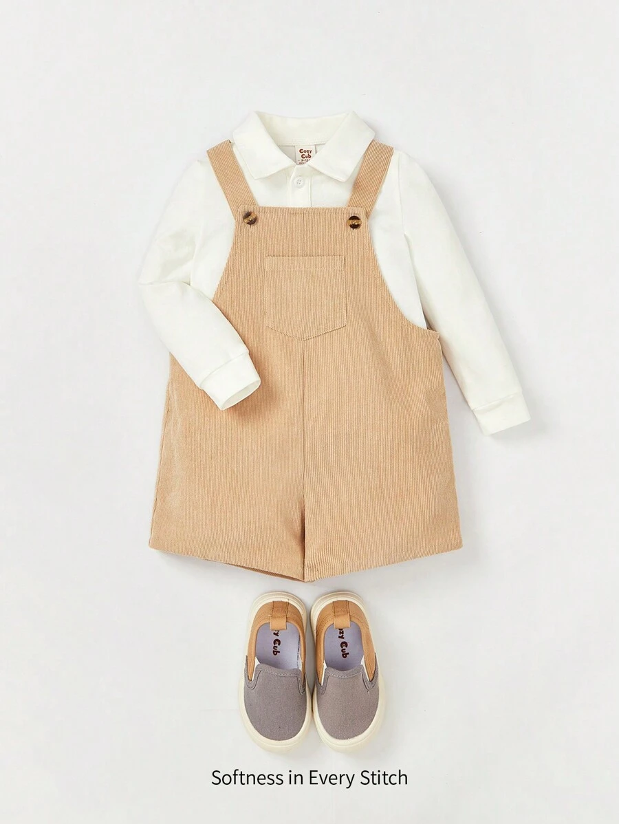 Cozy Pixies Baby Boy Solid Tee & Pocket Patched Overall Romper - Multicolor - View 1