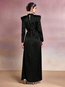 Modelyn Women Cap Sleeve Stand Collar Maxi Arabian Dress For Party - Black - View 2