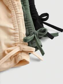 SHEIN Conjunto De 3 Camisetas De Punto Sólido Con Cuello Redondo Y Manga Corta Casual Fruncido Para Niñas Jóvenes