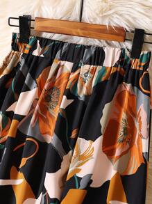 Women Floral Print Elastic Waist Casual Midi Skirt