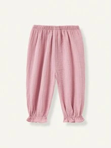 Cozy Pixies Baby Girl Elastic Waist Solid Color Pants With Ruffle Hem 2pcs/Set