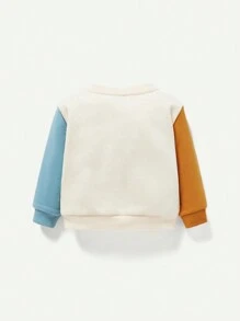 Baby Boys' Cartoon Pattern Color Block Crew Neck Drop Shoulder Sweatshirt - Apricot - View 2