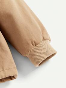 Baby Girl Flap Pocket Fuzzy Trim Hooded Thermal Lined Coat - Khaki - View 5