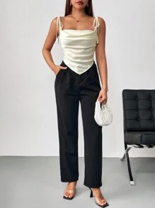 SHEIN Privé Summer V-Neck Asymmetric Hem Camisole Top With Chic Design - Apricot - View 6