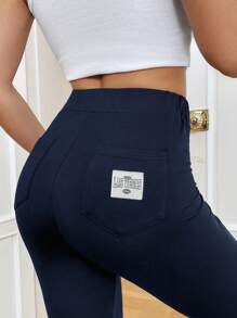 SHEIN Essnce 休閒修身七分褲，後口袋設計 - 藏蓝色 - 查看 4