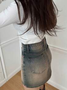 DAZY Women's Zippered Straight Denim Skirt Jeans Skirt - Blue - View 6