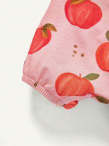 Cozy Pixies Mono casual de manga corta con cuello redondo y patrón de frutas para recién nacida niña