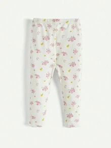 Cozy Pixies Conjunto de niña bebé con top de manga abullonada y cuello redondo con estampado de animales y pantalones florales pequeños
