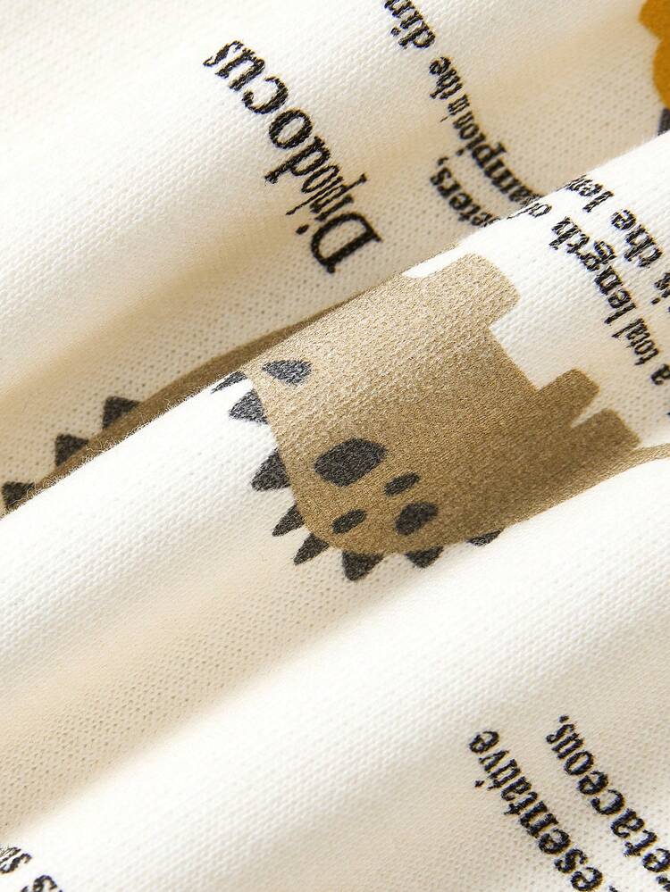 Infant Boys' Cartoon Dinosaur Pattern Contrast Color Round Neck Sweatshirt And Pants Set