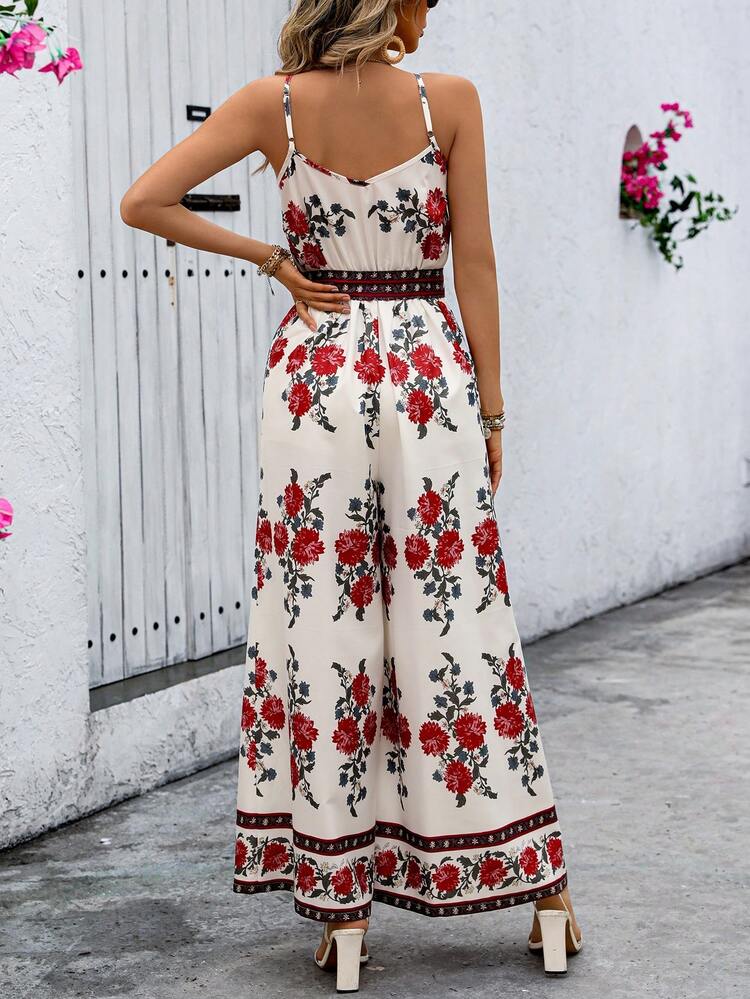 Ladies' Flower Printed Holiday Style Strappy Dress