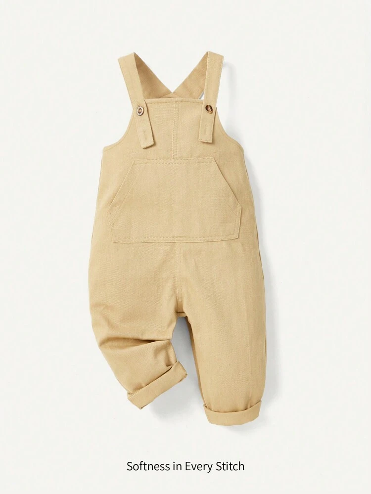 Infant Boys' Soft Solid Color Casual Jumpsuit With Front Pockets